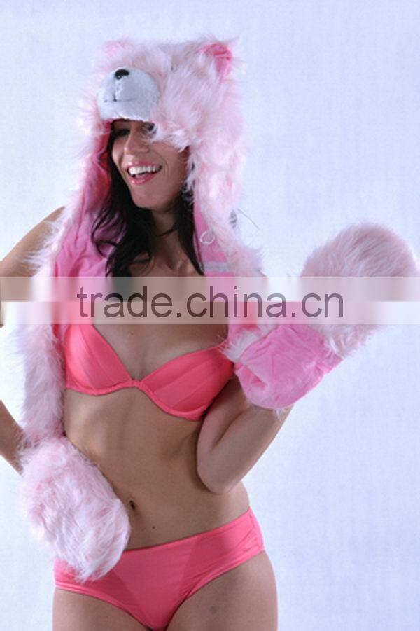 Designer useful factory price wolf animal hood hat with scarf