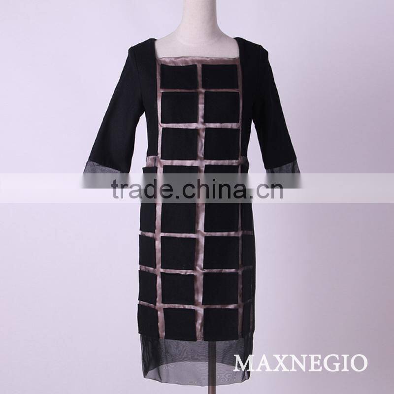 New casual spricing plaid red color three quarter sleeve dress