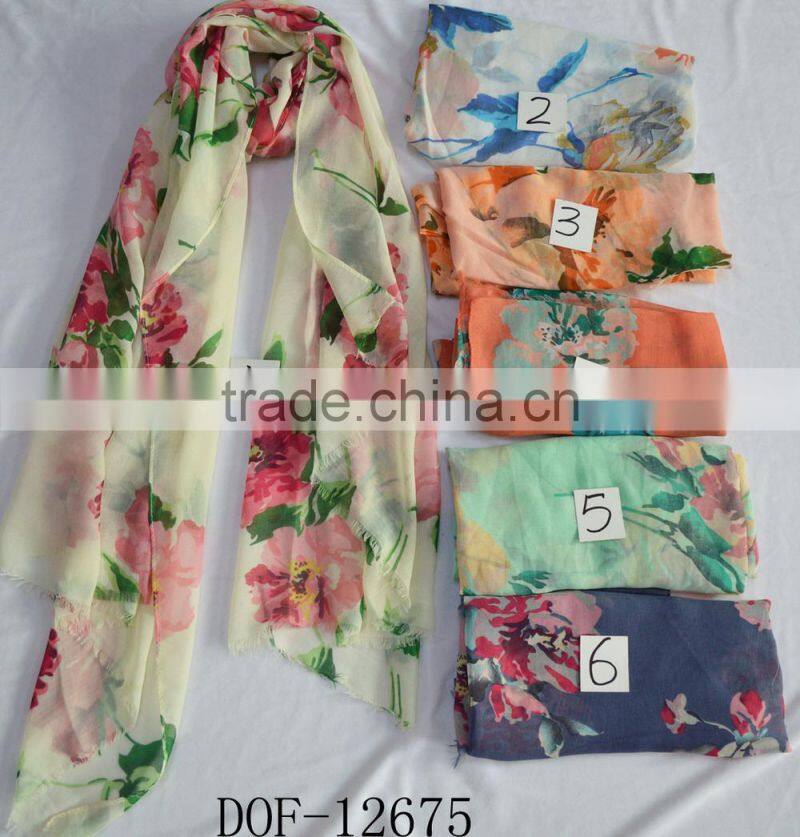 Fashion popular chiffon spring floral hot scarf 100%viscose