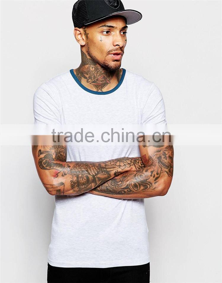 Custom mens contrast ringer neck t shirt stretch muscle fit cotton t shirt