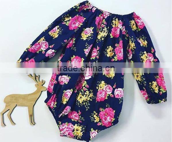 New Baby Long Sleeve Wear Frocks Designs Toddler Floral Vintage Jumpsuit With Peter Pan Romper Girls Clothing
