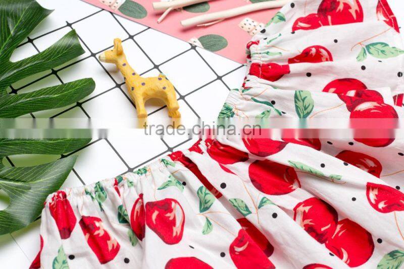 Stylish 2 Pieces Girl Outfit Cherry Pattern Sleeveless Singlet And Shorts Clothes