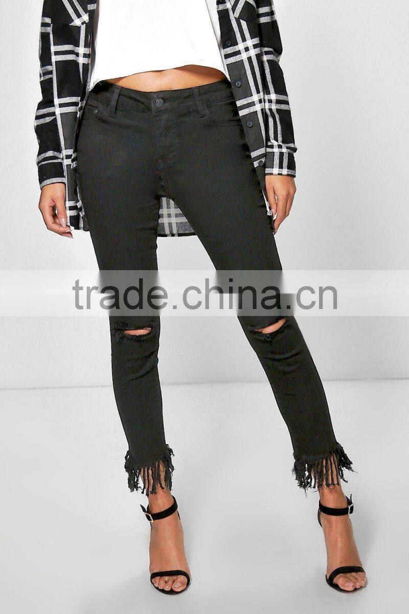 Ladies 2016 fashion Skinny Jeans Fray Hem Denim Jeans Wholesale