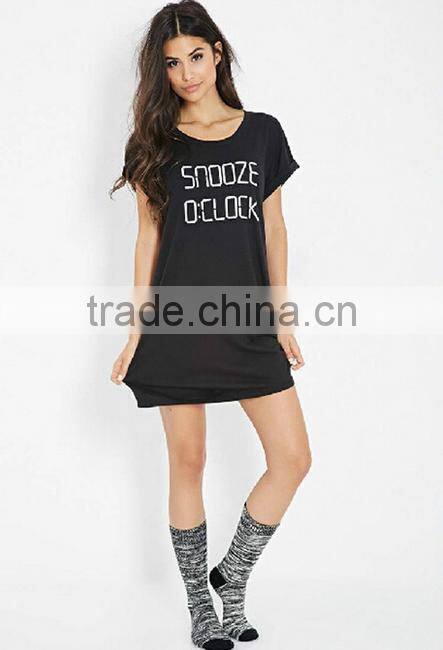 cheapsale summer printed ladies loose solid black color casual evening dress jersey china supplier