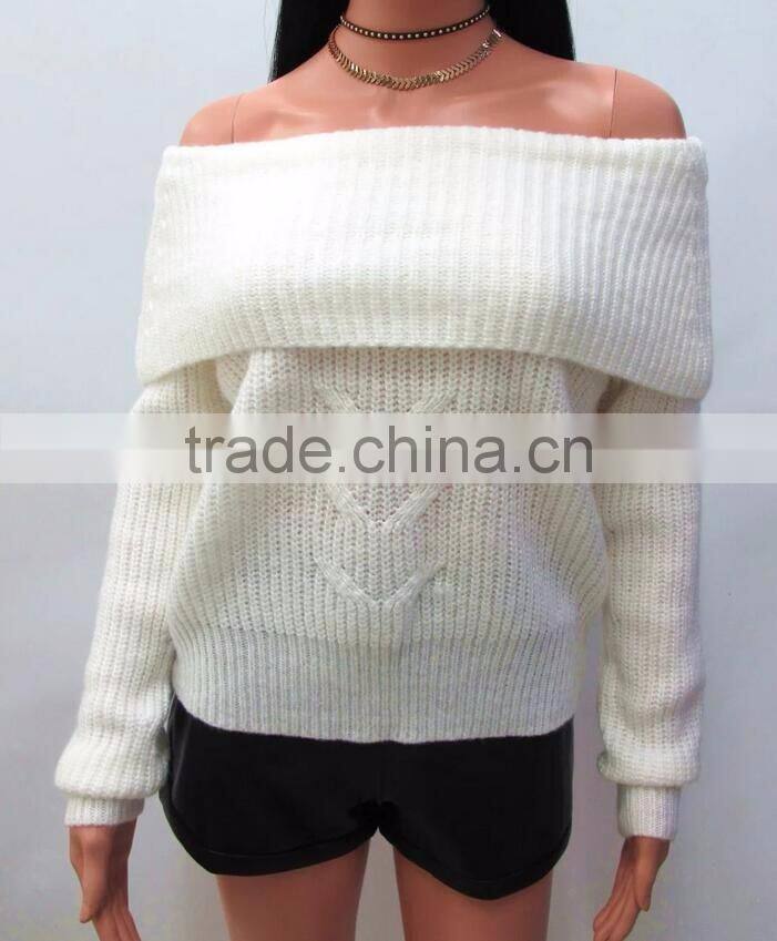 Runwaylover 2017 Ladies New Style Fashion Off-Shoulder Knitted Pullover Sweaters