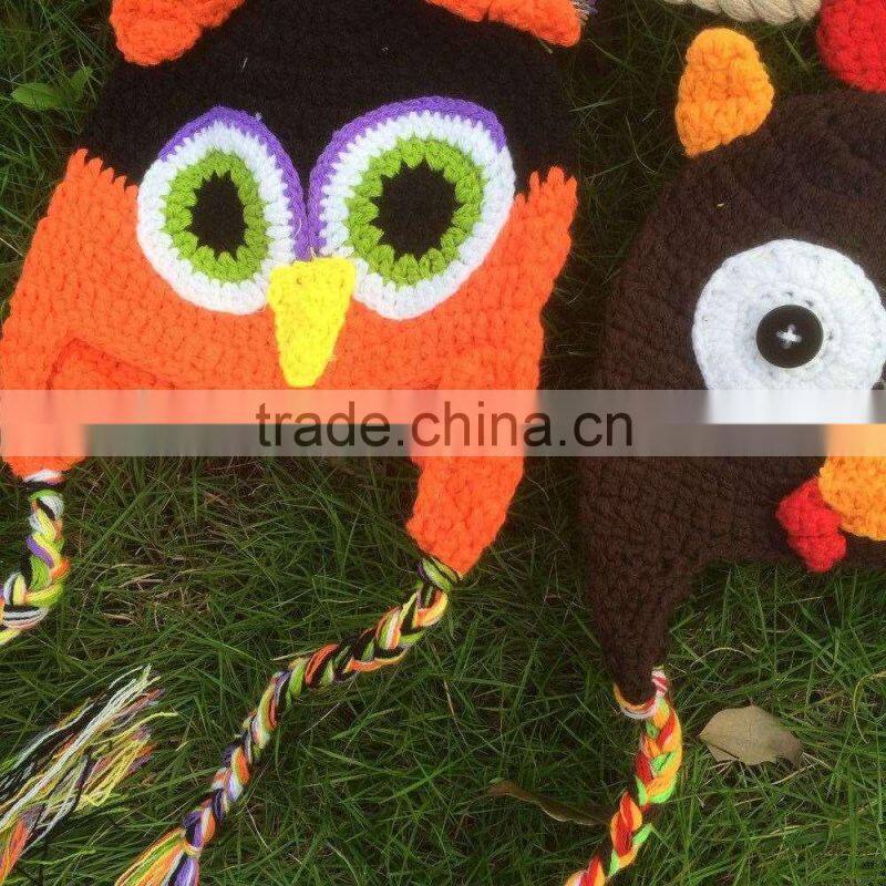 Multicolor Baby Hat for holiday owl hat Cap with ear flap Animal Style Infant Toddler holiday Handmade hat For Girls and Boys