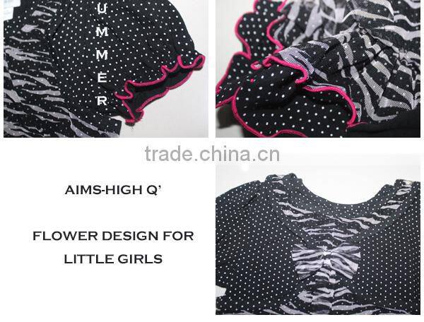 Wholsale new summer fashion style black cvc floral chiffon bonny mini kids girls fake two piece t shirt