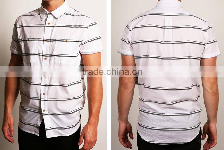 High quality cotton men shirt wholesale,short-sleeved striped shirt for men in guangzhou