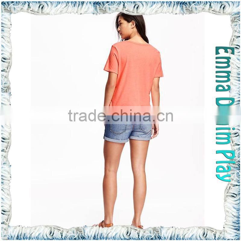 Latest Style Fashion Designs Color Dyed Sexy Girl's Soft Cotton Super Deep V Neck T-Shirts