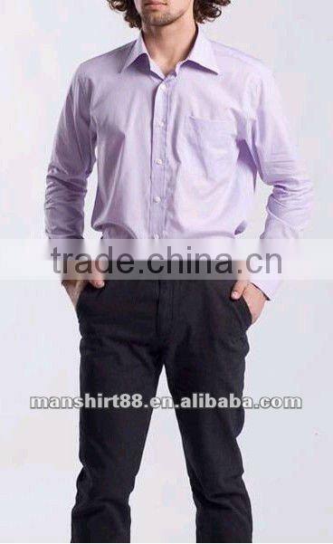 2016 Light blue Elegant style Linen / Cotton shirt with peaked collar