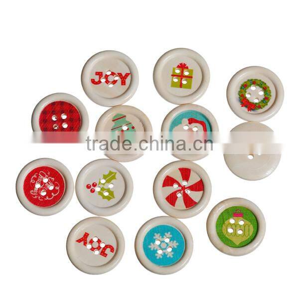 Wood Sewing Buttons Scrapbooking 4 Holes Round Multicolor Christmas Pattern