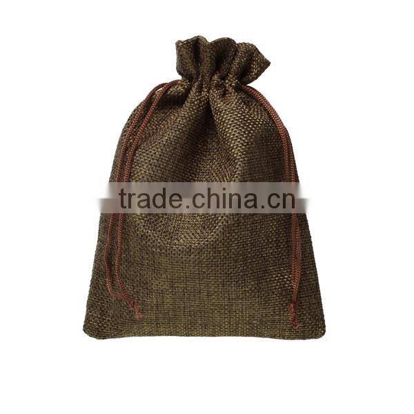 Burlap Jewelry Bags Drawstring Rectangle Coffee 17cm x 12.5cm