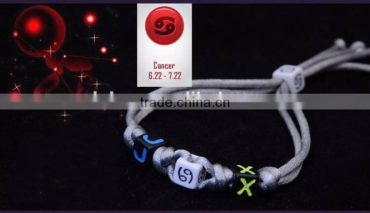 Latest Colorful Handmade Handicraft Braided Vintage 12 Zodiac Sign Charm Bracelet