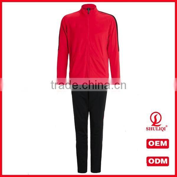 guangzhou shuliqi plain fitted tracksuit custom 100 cotton gym sport tracksuits for men in red