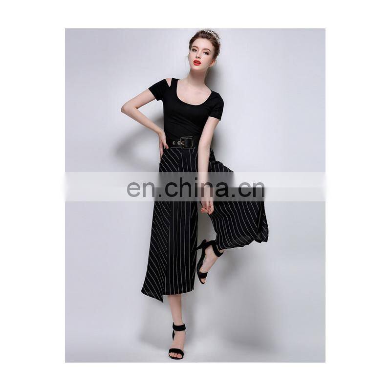 New fashion dress temperament strip pattern empire loose pants for women wear
