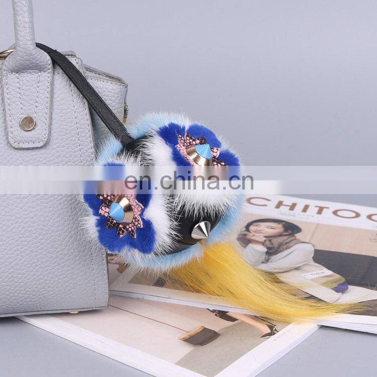 Fashionable High Quality Bag Charm Owl Keychains Luxury Car Keychains Pendant of Mink Fur