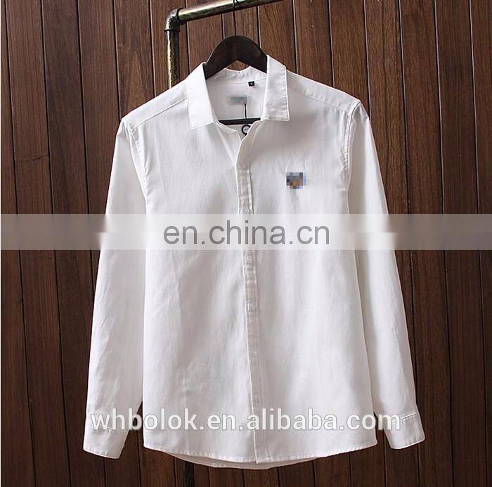 OEM Men's white blue oxford shirt custom design logo casual cotton shirt