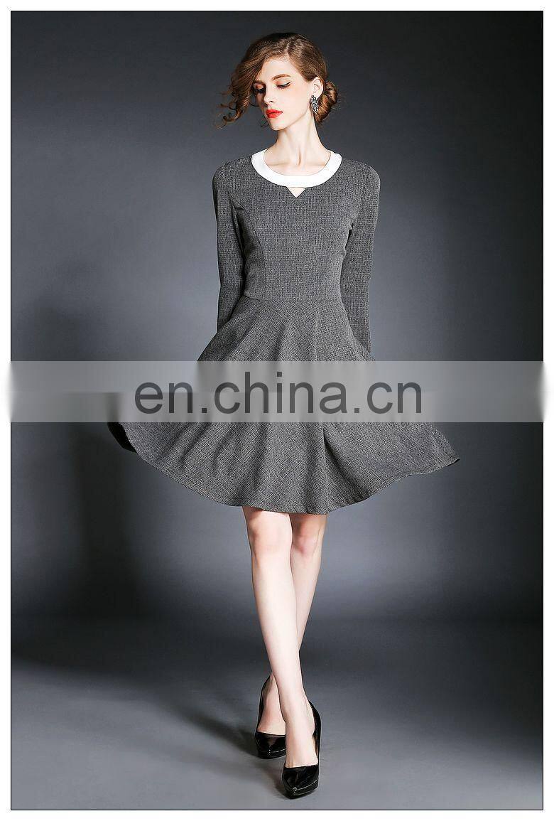 High quality long sleeve tweed spring dress above knee, wholesale dress fashion