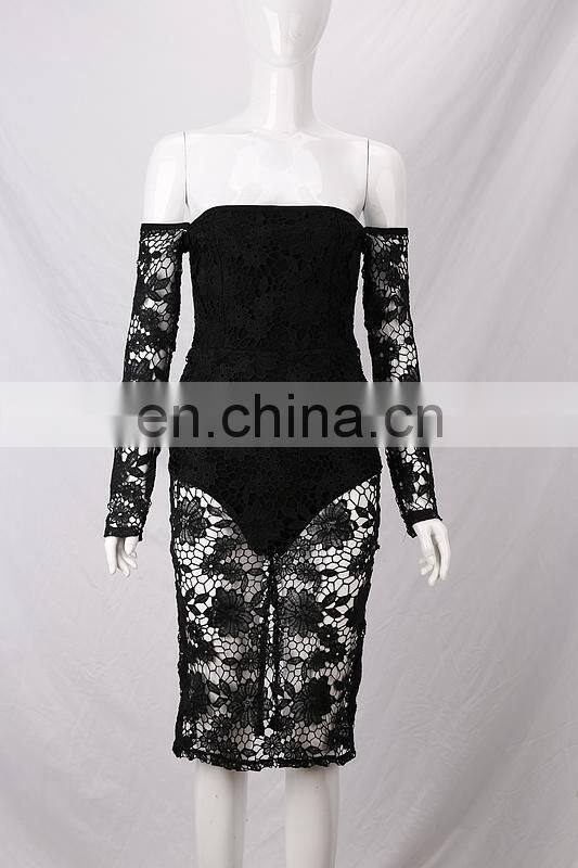 2017 long sleeve lace bandage mini dress off-shoulder dress