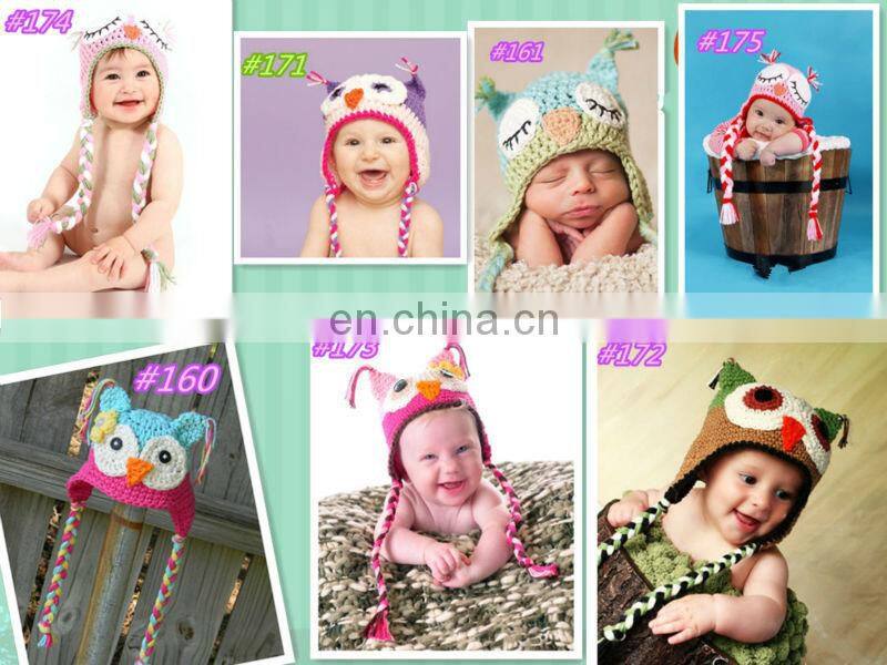 Crochet Kids Boys Giggle and Hoot OWL Ear Flap Hat Newborn Baby Beanie