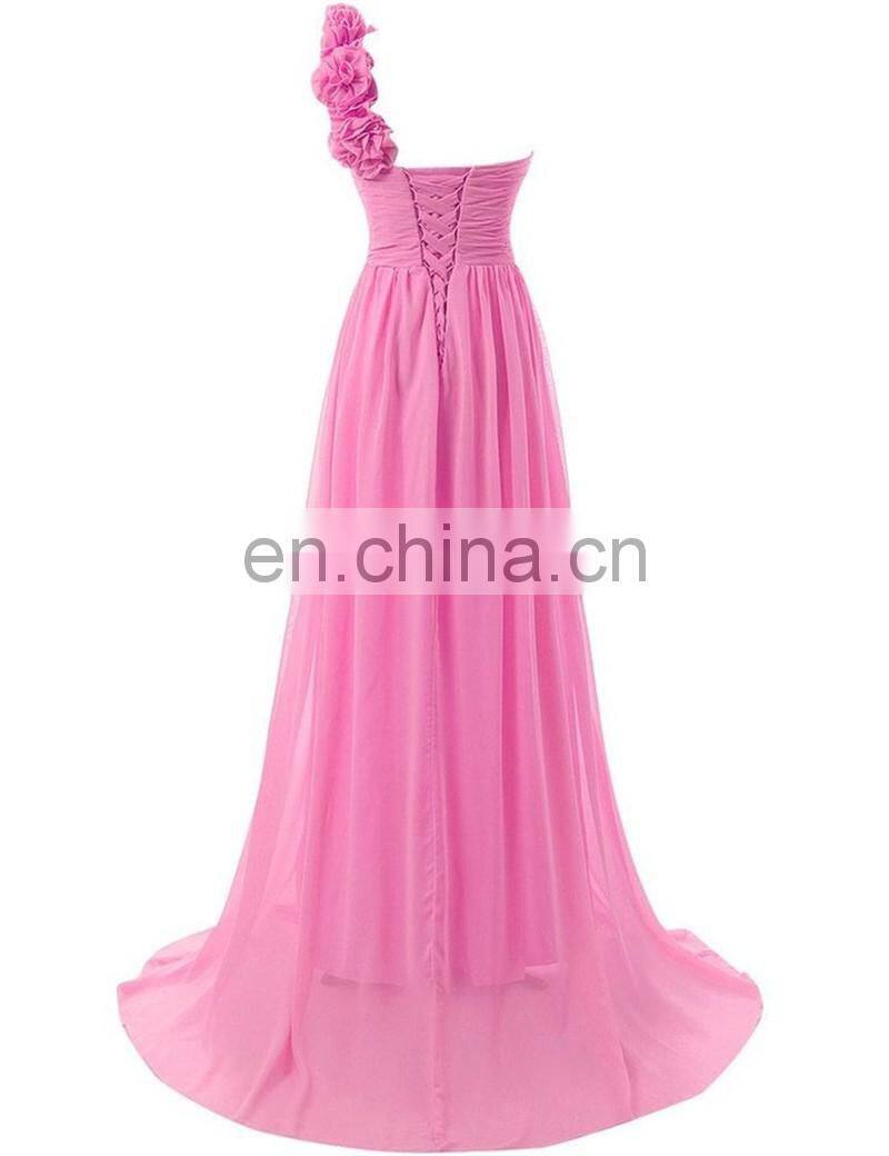Cheap Bridesmaid Dress for Wedding 2016 One Shoulder Hot Sale Hand Made Flowers Long Evening Dress Wedding Party Gowns