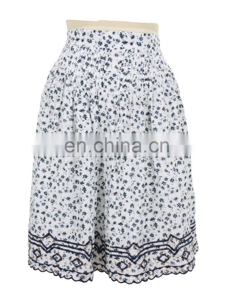 Floral Print Cotton Embroidery Pleated Skirt Old Women Skirt Guangzhou Clothing
