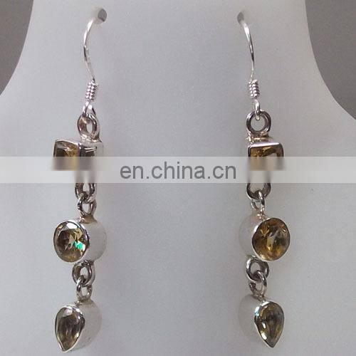 Blue Topaz Silver Earrings Long Silver Earring & Three Stone Silver Jewellery,Fashions Earring, Semi prices Stone Silver