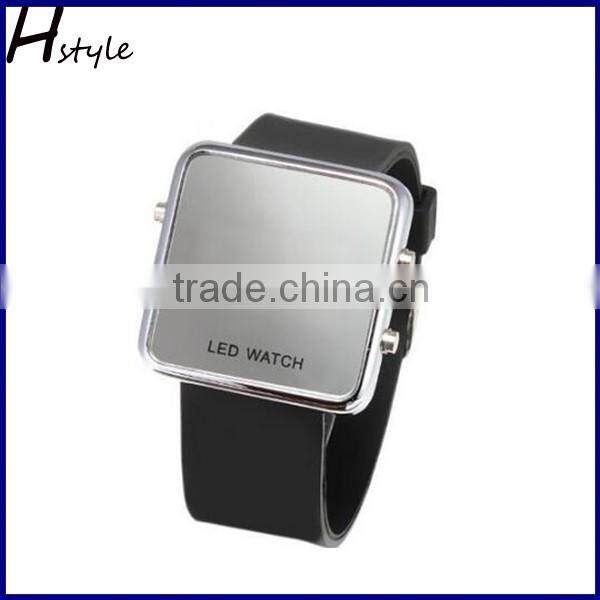 New Fashion Silicone Square Mirror Face LED Wrist Watches Light Blue WP022