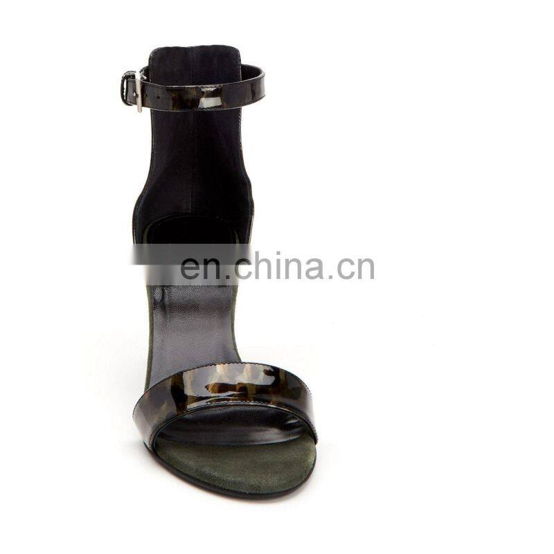 ladies fancy design high heel patent leather sandals shoes women covered heel shoe