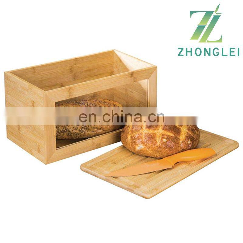 100% Bamboo Bread Box Bin with Lid Front Window for Kitchen Countertop
