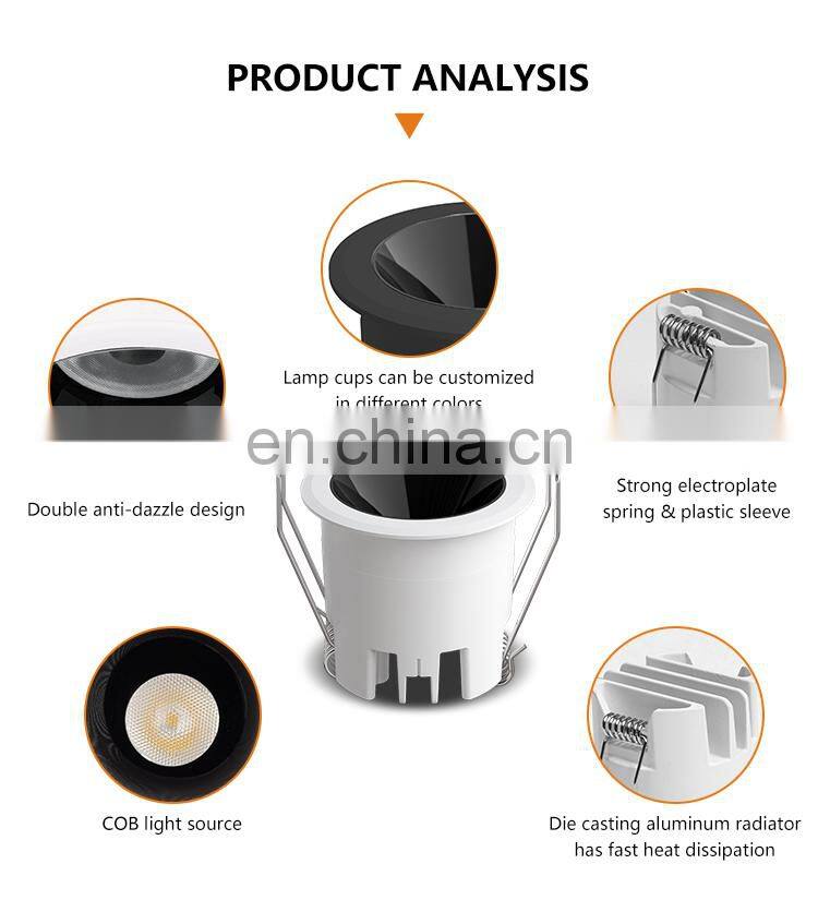 High Quality Aluminum Recessed Mini Ceiling Lamp Showroom Warehouse Museum 3W LED Down Light