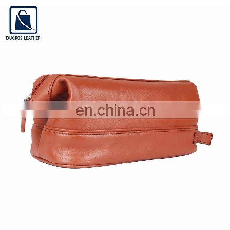 Nickel Fitting Waterproof Lining Material Unisex Genuine Leather Zip Closure Type Travel Toiletry Bag Supplier