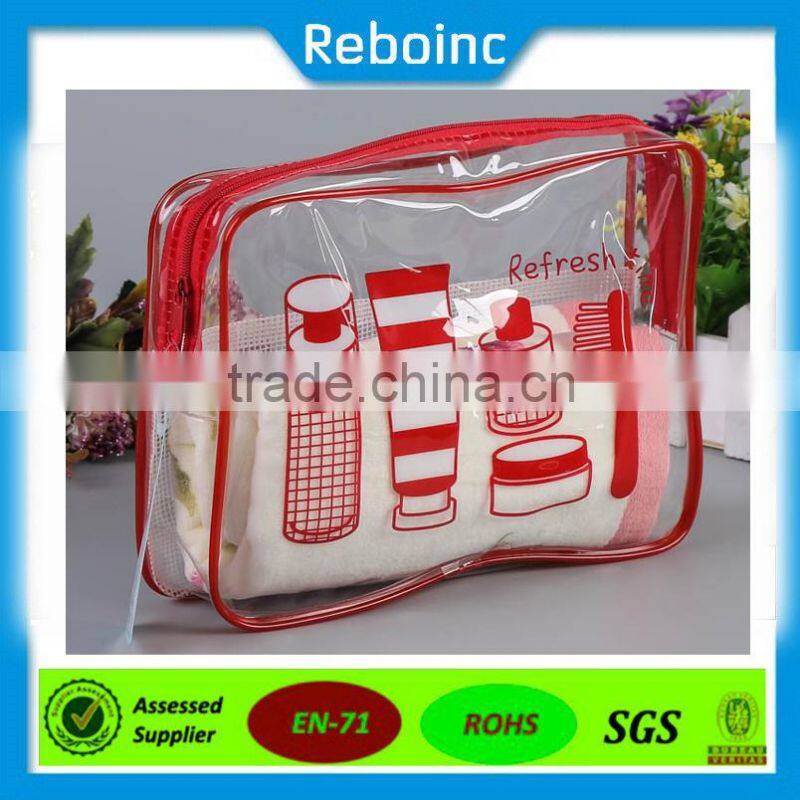 Reboinc-X7 Printed Clear pvc cosmetic bag for travel set Piping pvc vinyl cosmetic bag travel kit