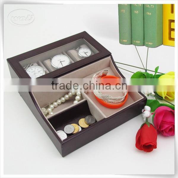 Luxury PU leather wrist watch case with cushion