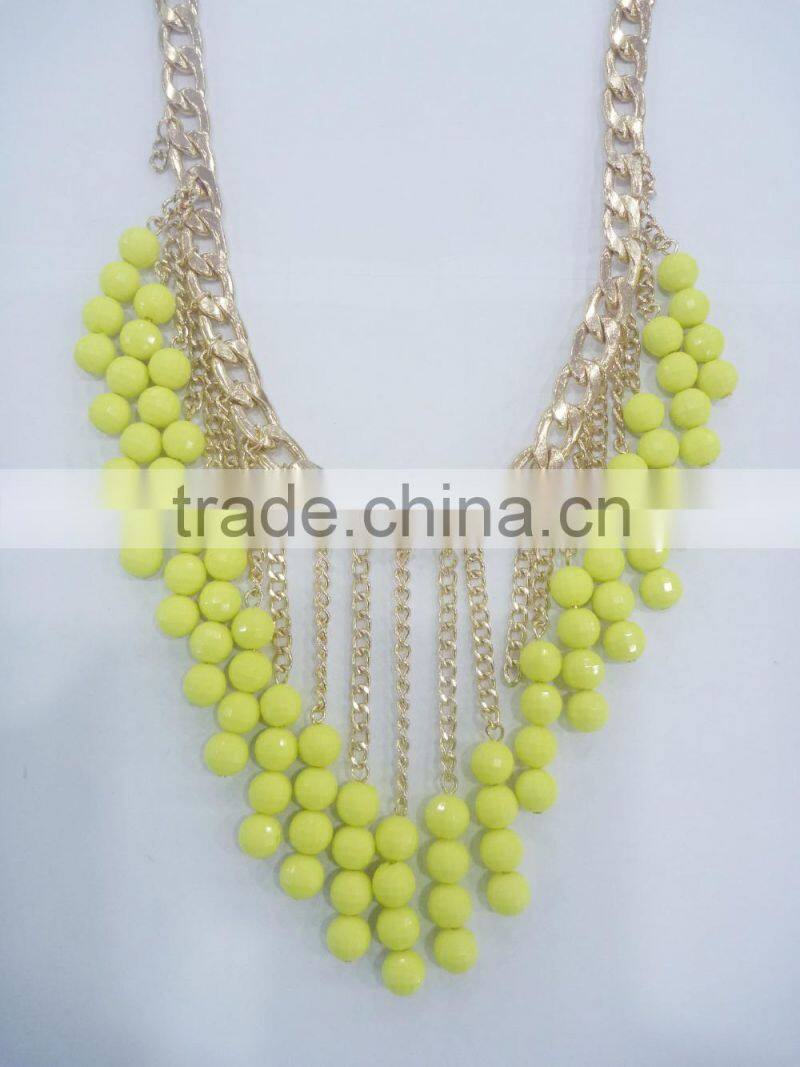 FASHION BEAD/CHAIN FRINGE NECKLACE