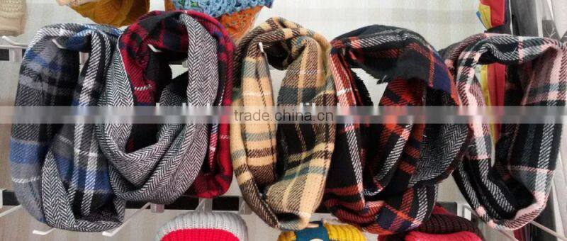 2014 Winter Newest Fashion Popular Classic Plaid Acrylic Knitted Circle Loop Scarf