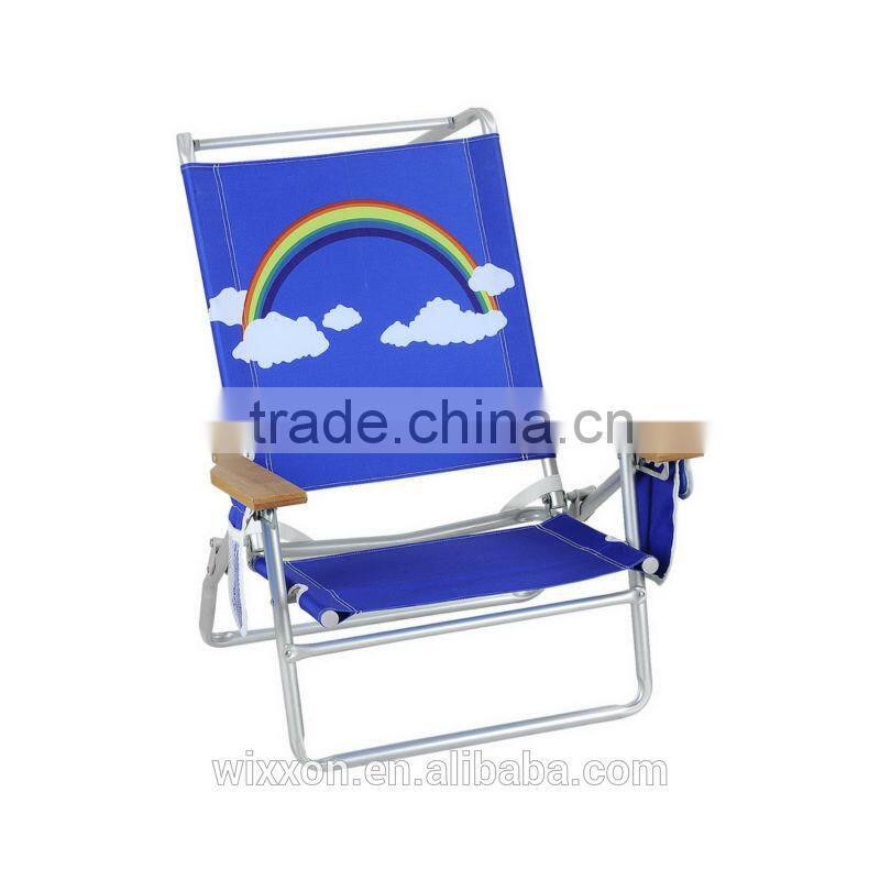 Wooden Armrests Shoulder Straps Folding Beach Chair With Sunshade