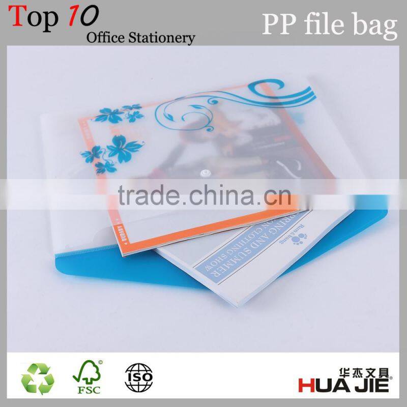 Office staionery A4 18 micrometers PP clear bag with button