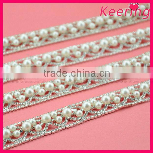 latest design pearl rhinestone chain crystal bead trim bridal wholesale WRC-207
