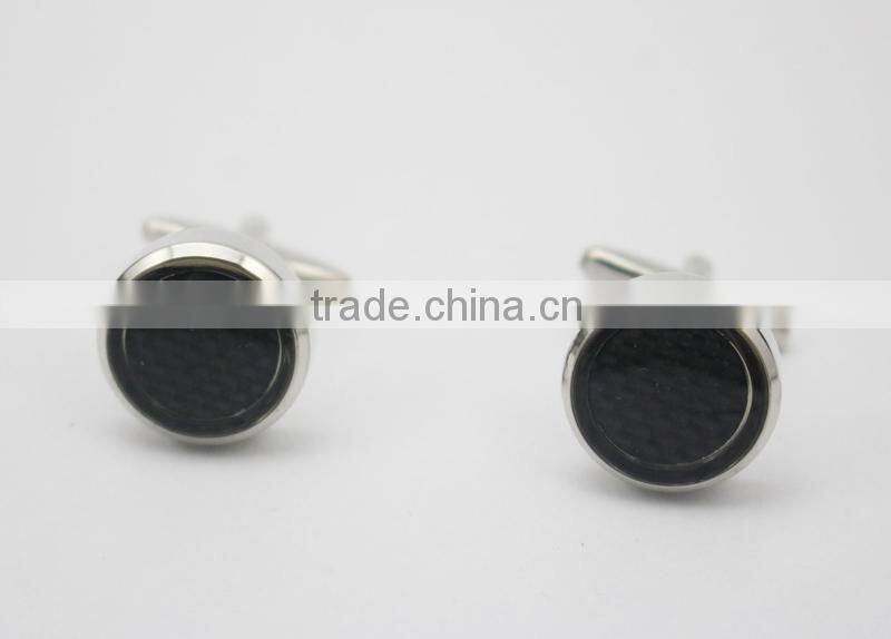 Round black Carbon fiber inlay cufflinks Carbon Fiber Mens Cufflinks