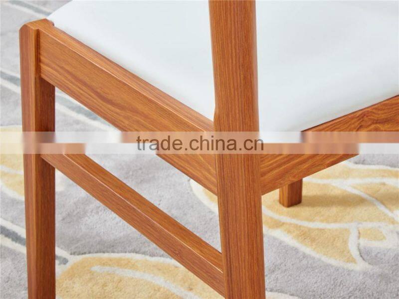 Modern wooden high glossy white and teak color round functional dining table and dining chair in dining room sets