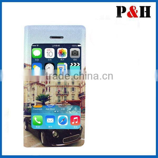 New flip scuttle case color printing leather case for iphone 5 mobile phone case
