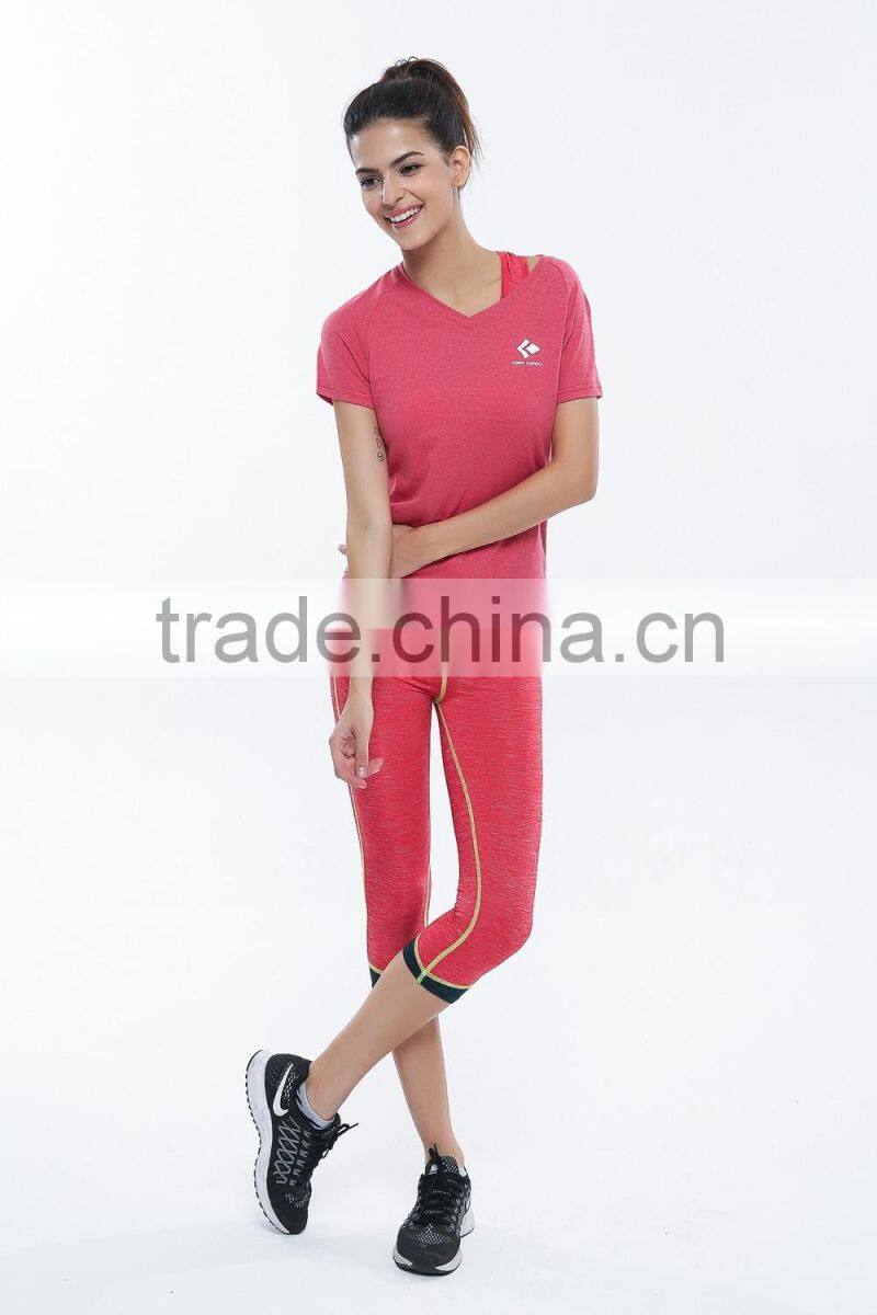 Soft jersey short sleeve and capris yoga wear women wholesale yoga wear
