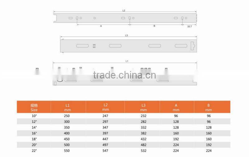 Drawer Runners Hydraulic Soft Close Damper Drawer Slides 3 section 10"-22" Black