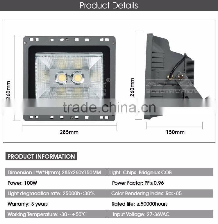 Hot sale IP65 Waterproof Bridgelux COB outdoor led flood light 100w