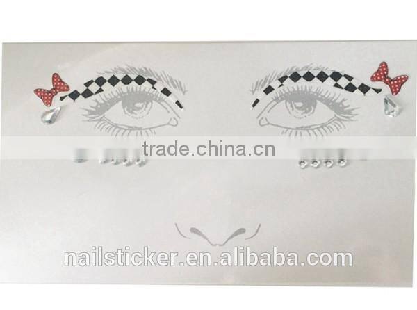 Custom new fashion party face rhinestone tattoo sticker acrylic makeup self-adhesive face paint sticker