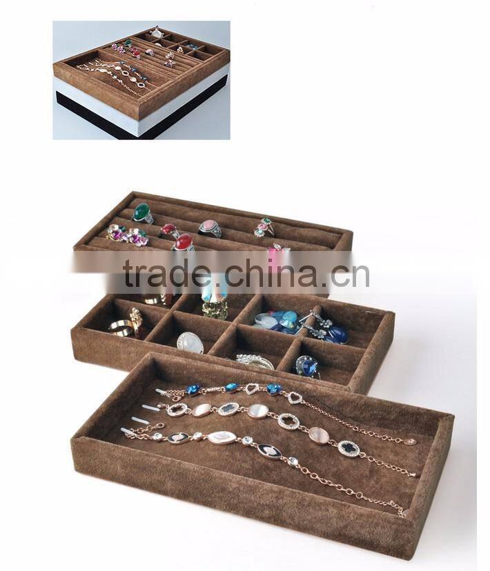 China manufacturer cheap price jewelry tray display stackable velvet