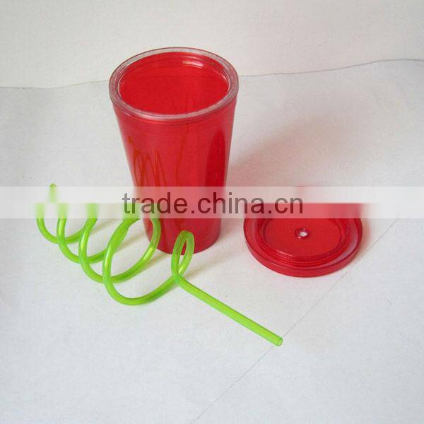 Plastic cup with lid and straw