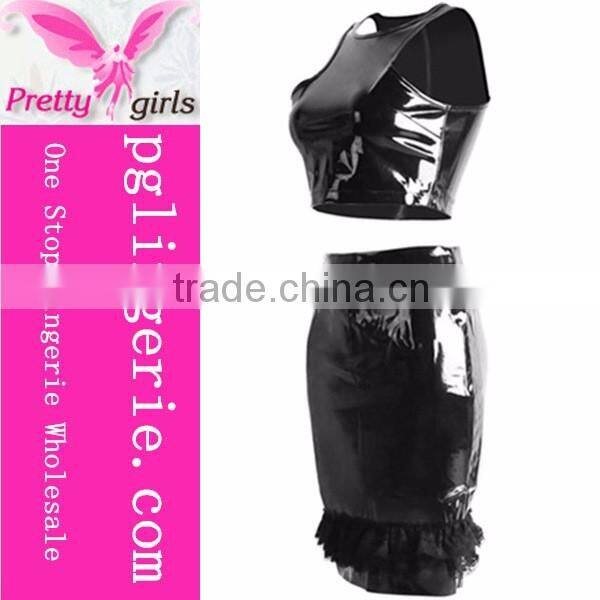 2016 Women Hot sale black sexy PVC catsuit costume Plus Size jumpsuit dress