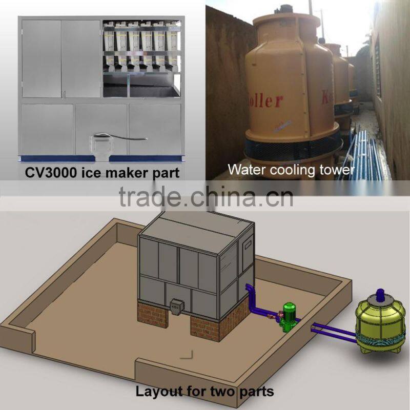 Koller commercial stainless steel Cube Ice Making Machine(3tons/day) for Hotels CV3000
